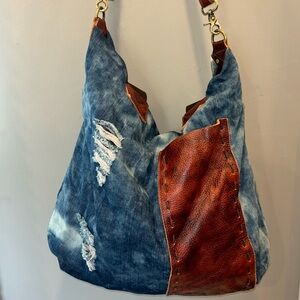 Beautiful ameri leather large tote crossbody denim bag